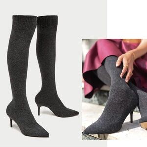 Zara gray over the knee sock boots Sz 40 stretchy knit fabric